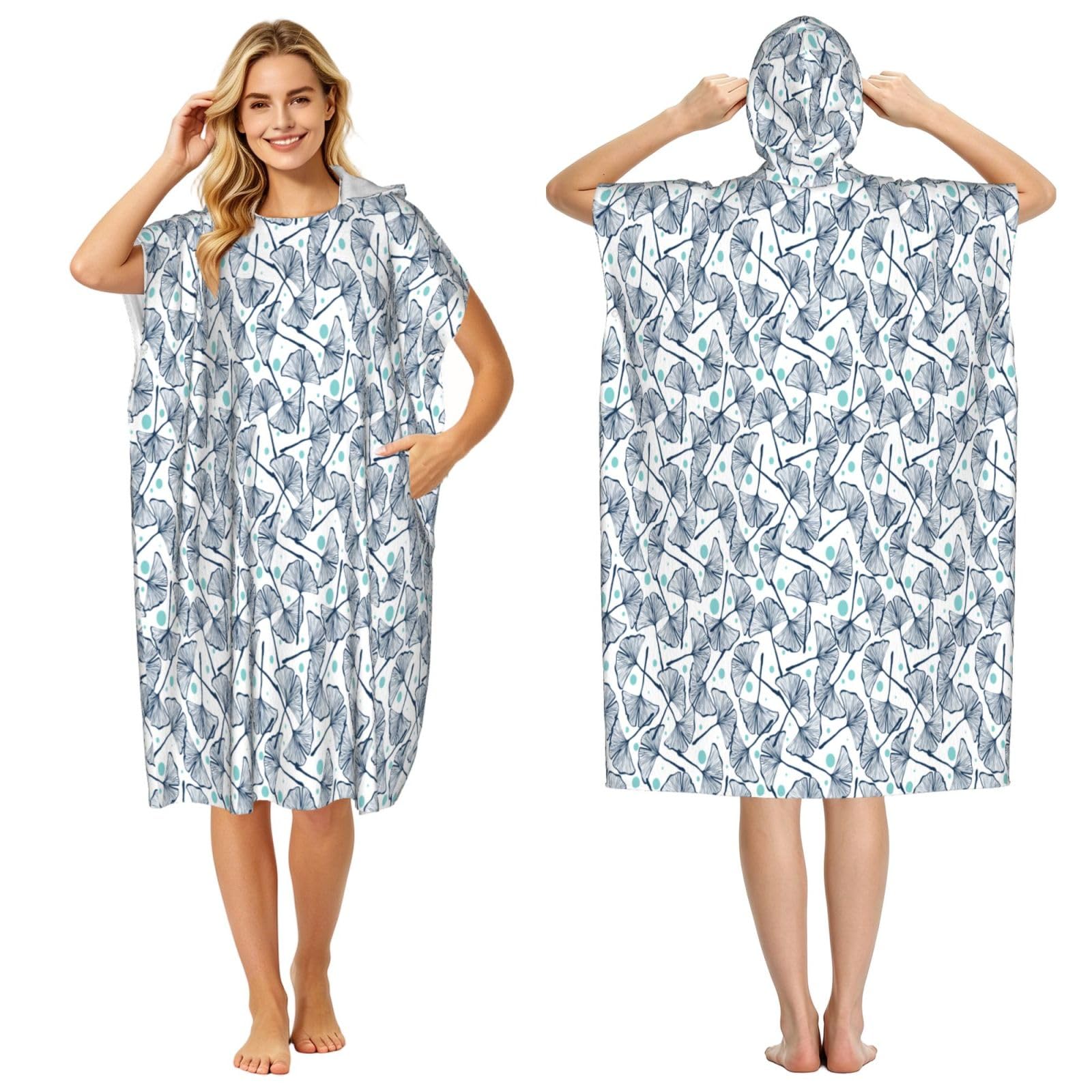 Poadnly Gingko Biloba, Adult Hooded Beach Towel 90 x 110 cm,Changing Bath Robe, Surf Poncho Towel For Women Men