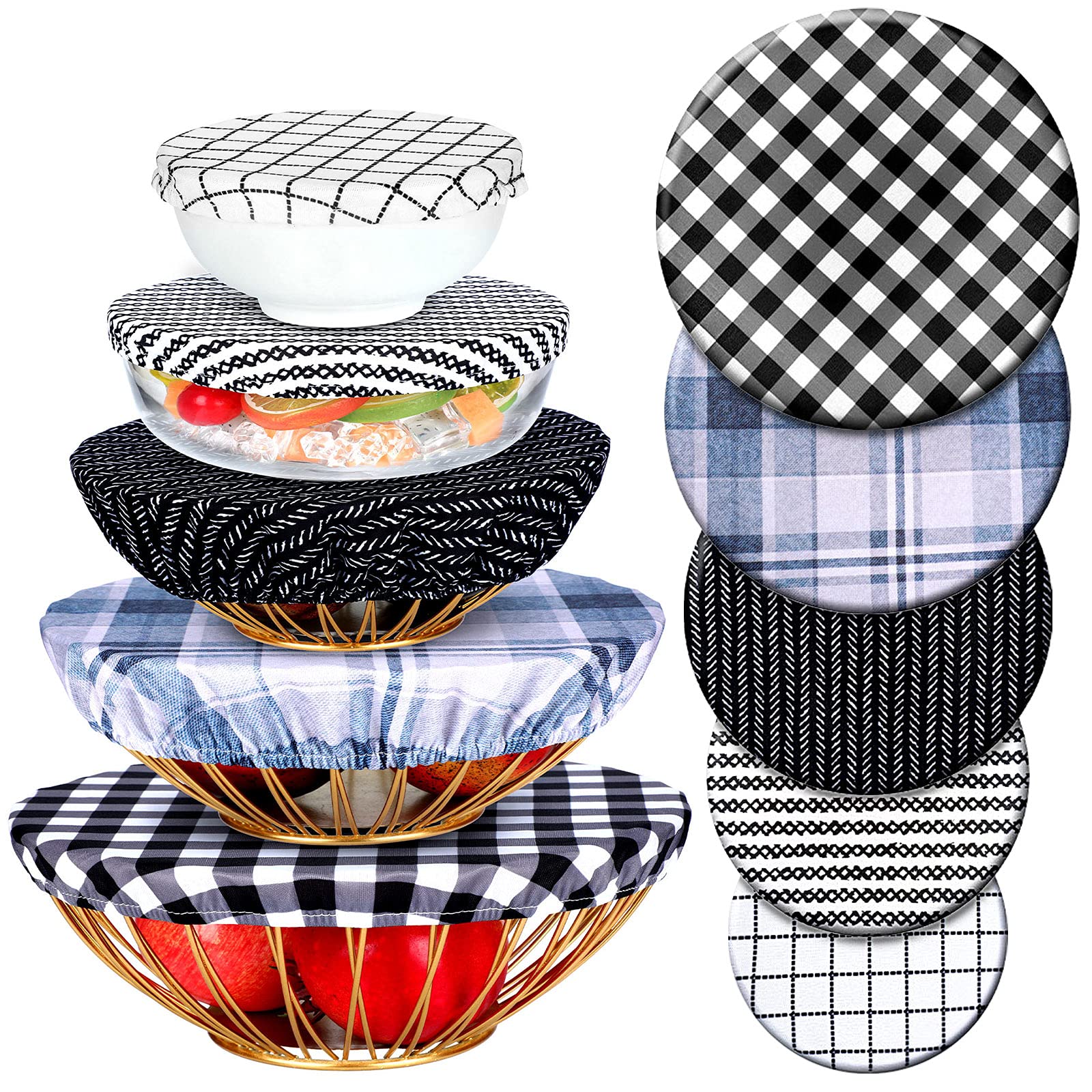 Patelai 10 Pcs Bowl Covers Reusable in 5 Size Fabric Stretch Dish Covers