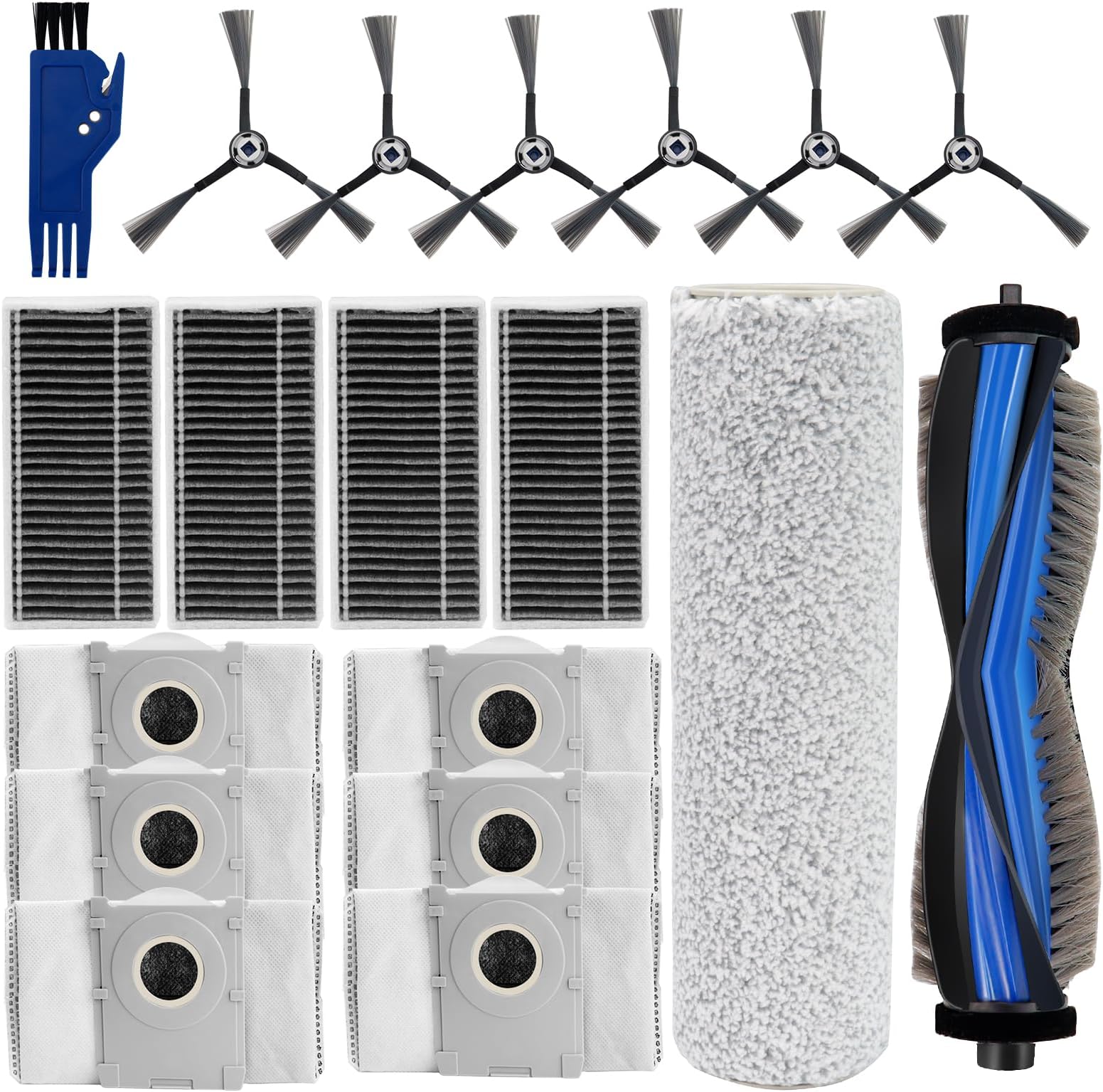 19 PCS Replacement Accessories Kit for Ecovacs Deebot X8 Pro Omni Vacuum Cleaner, 1 Main Brush,6 Side Brush,4 HEPA Filter,6 Dust Bags, 1 Roller Brush, 1 Cleaning Brush