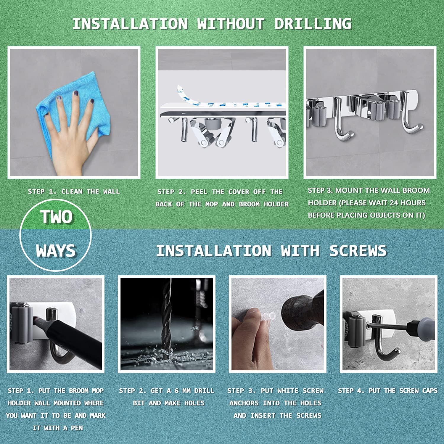 1 Pack Mop and Broom Holders storage Wall Mount, Stainless Steel Tools Utility Organizers, Broom Rack for Kitchen and Garage (XL) : Everything Else