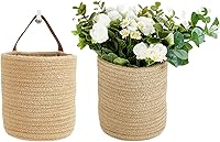 Vista 8 de Paquete de 2 cestas colgantes pequeñas de cuerda de algodón de pared con asa, cestas de almacenamiento colgantes, cestas de almacenamiento
