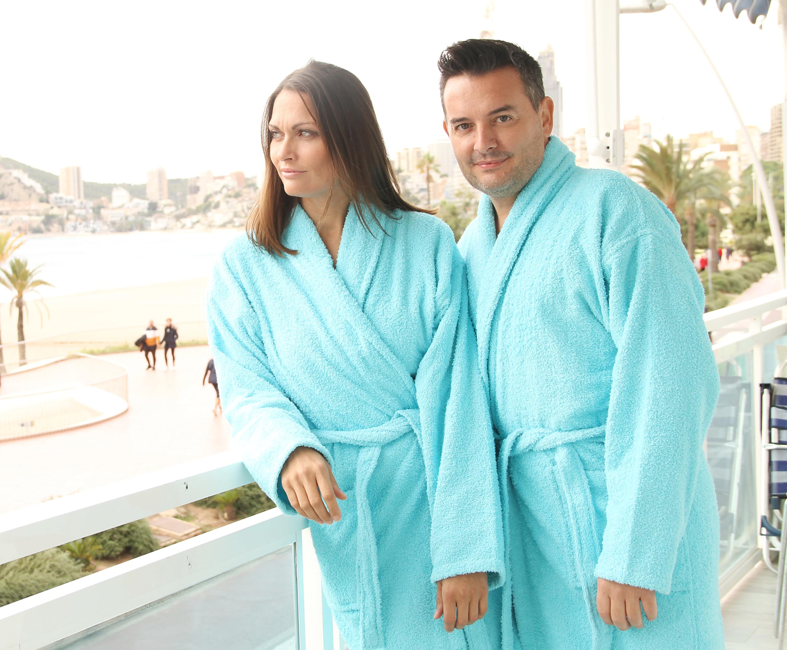 LEBENGOOD - Accappatoio unisex da donna e uomo, 100% cotone spugna americana 400 g, con cintura, tasche, perfetto per la doccia, come vestaglia morbida o come asciugamano