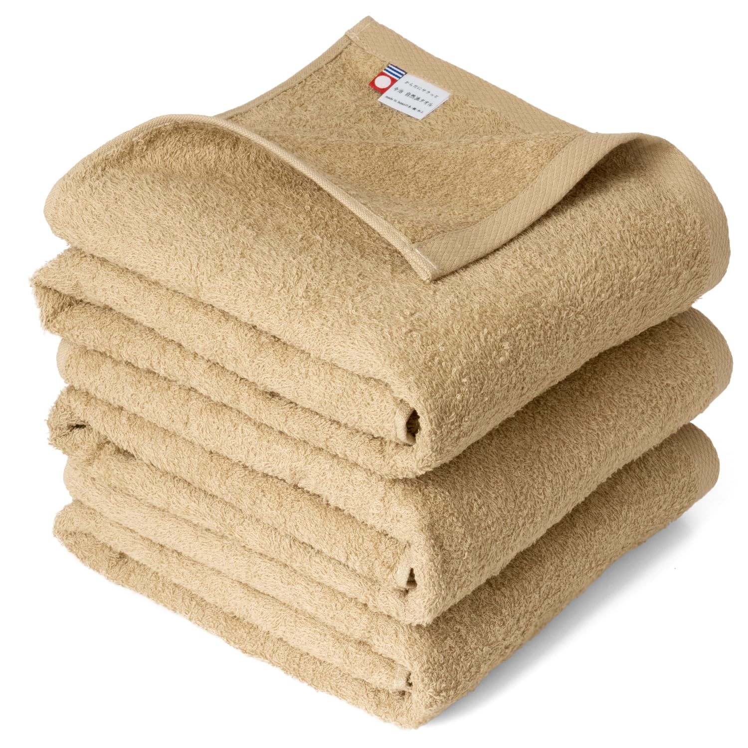 OruTa Imabari Towel Bath Towel Set of 3, Lightweight, Quick Drying, Not Bulky, Made in Japan, Natural Style, Gym and Bath Goods, 65 x 120 cm, 100% Cotton, Beige : Home & Kitchen