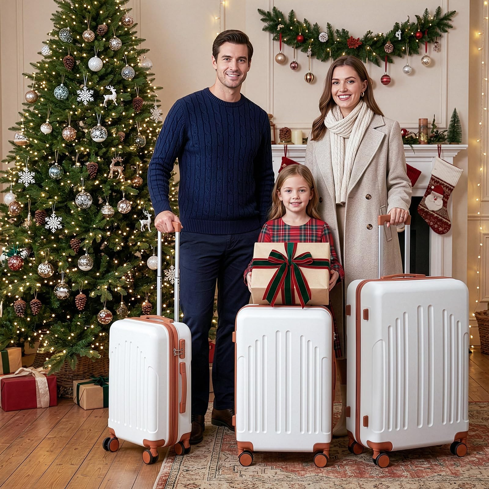 LEADZM Maletas de Viaje Grandes 23 Kilos, Maleta Grande Rígida en ABS Ligero (Beige-Marrón, XL/75CM)