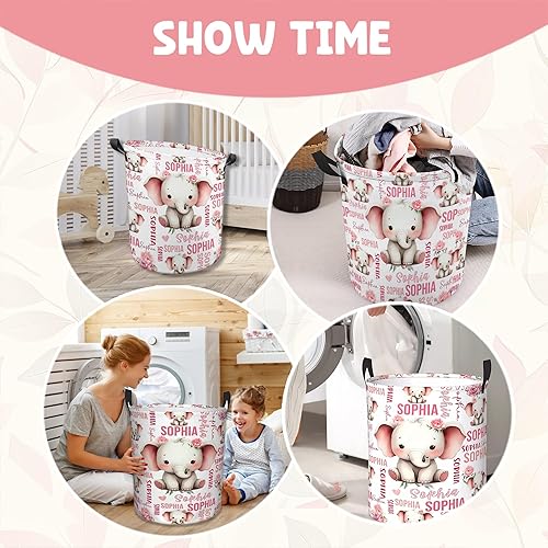 Miniatura 7 de ZOE DAVISON Cestas de lavandería personalizadas de elefante, regalos personalizados de elefante, cesta de lavandería con nombre personalizado para