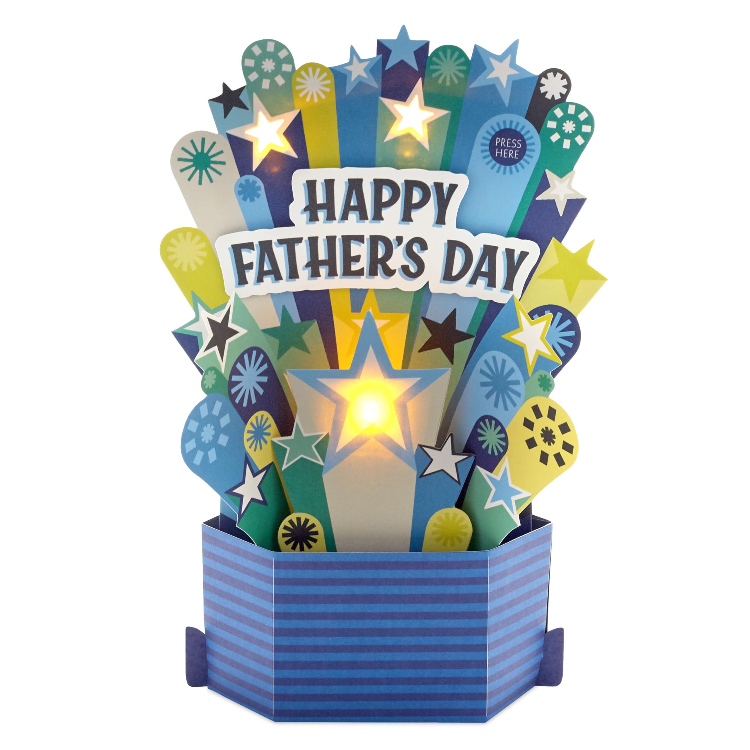 Hallmark Fathers Day Card, 3D, Pop Up, Musical, Light Up, Banner Design, Display Case, Blue, Yellow, Male, From Son, From Daughter - Image 2