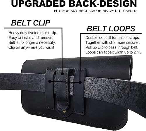 Miniatura 4 de TarbicGear Funda de cuero para teléfono con clip, bolsa de cuero horizontal para cinturón, se adapta al iPhone 13 Pro Max, S22 Ultra, soporte grande