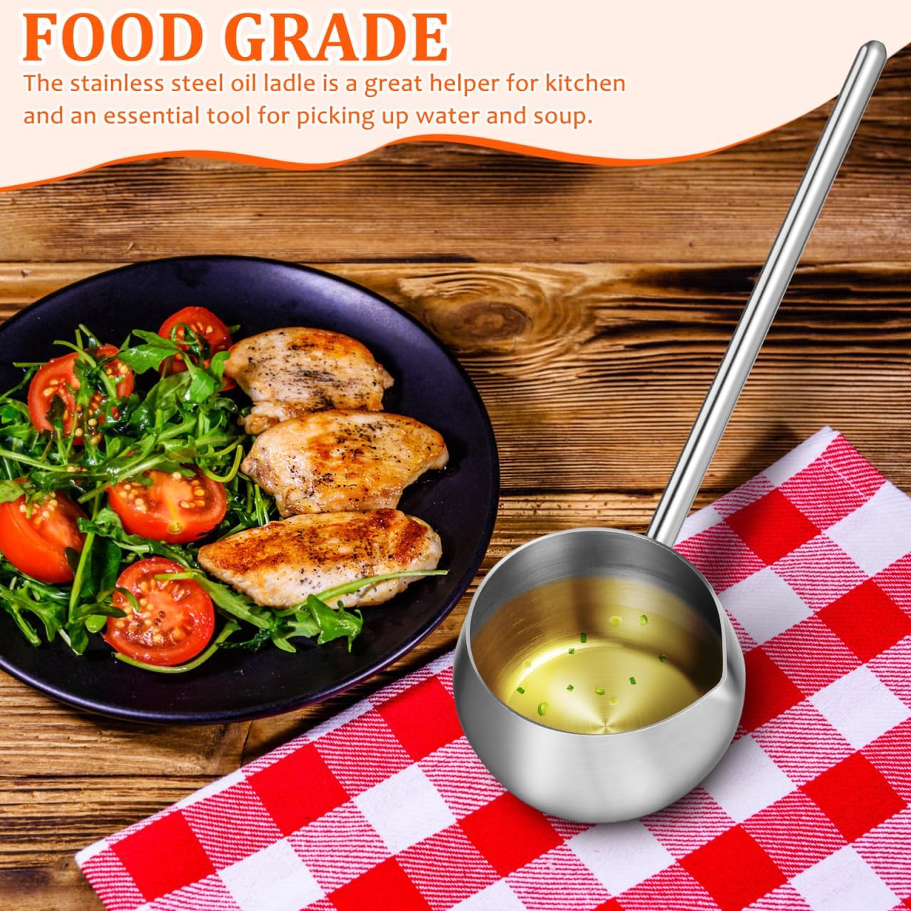 Kitchen Stainless Steel Soup Ladle - 10.6” Heat-Long Handle Oil Dipping Spoon for Soups Stews & Sauces Heat-Resistant Rust-Proof (280ml)