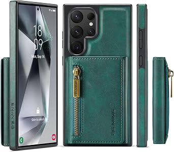 Compatible with Samsung Galaxy S24 Ultra(6.8''),The Upgrade 2 in 1 Detachable Back Cover& Fold Leather Wallet Phone Cases, Support Wireless Charging (Green)