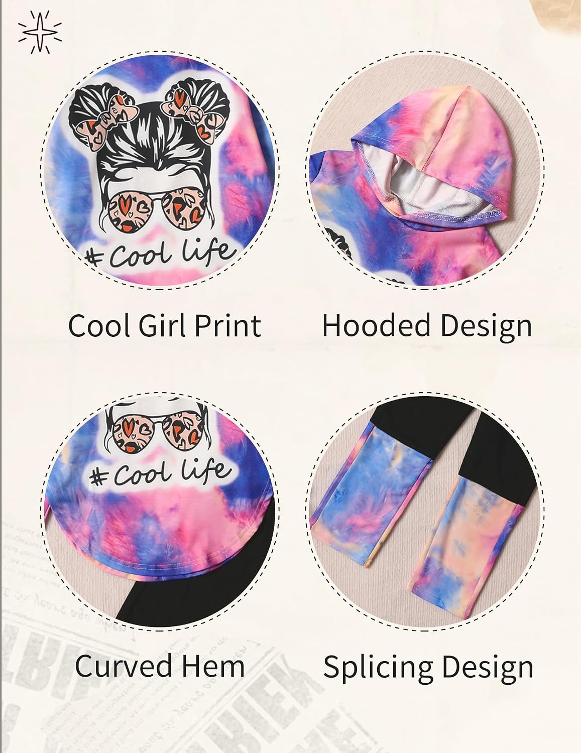 Girls 2 Pcs Fall Winter Tie Dye & Leggings Outfits For Teens 5-14 image 4
