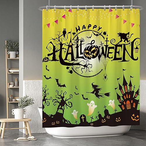 Miniatura 148 de Baocicco Juego de cortinas de ducha de fantasmas de Halloween, encantadores fantasmas de dibujos animados, divertidos trucos o tratos, cortinas de