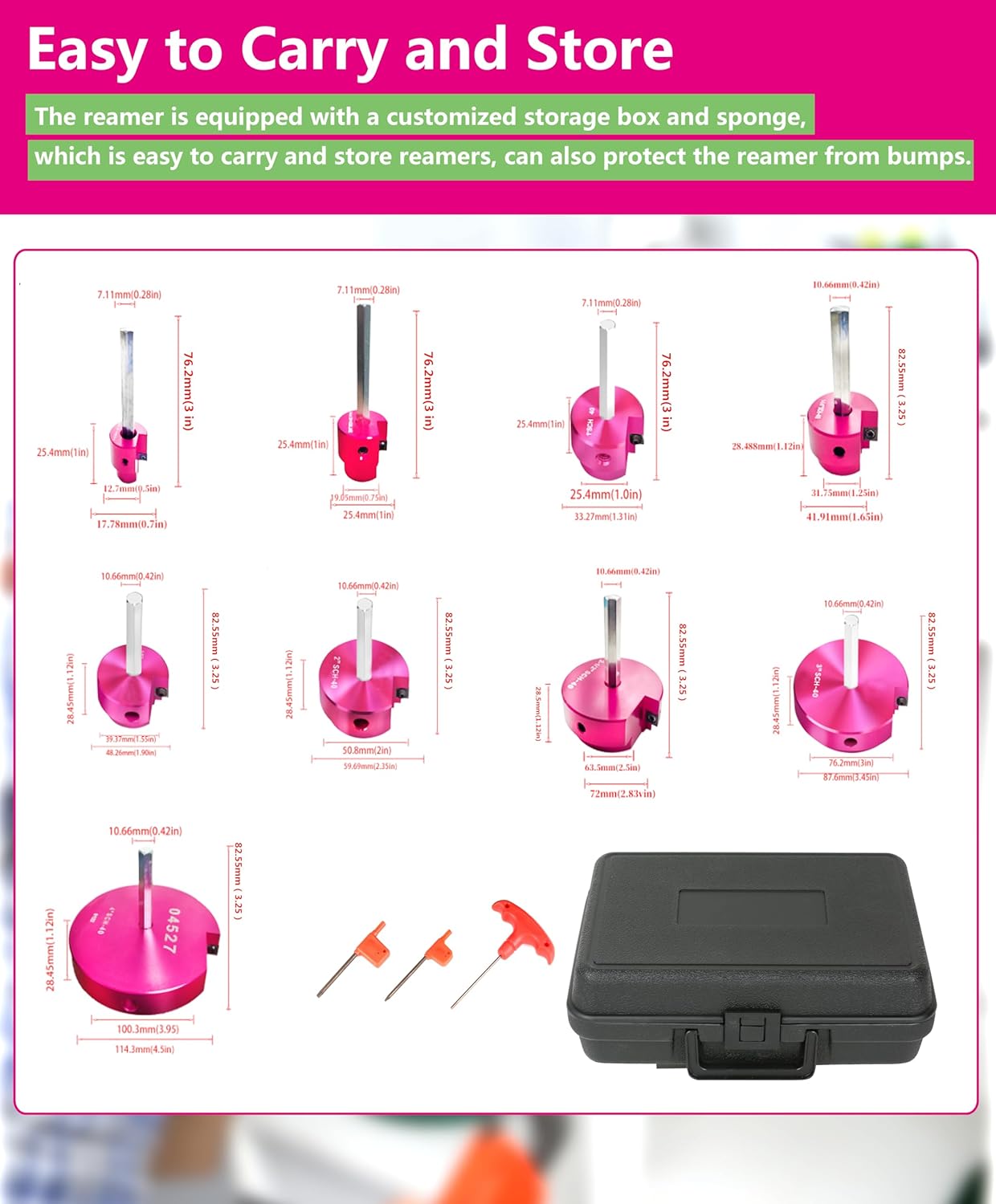 9-piece Pipe Reamer Kit Plastic CPVC ABS Pipe Reamer Tool Size 1/2", 3/4", 1", 1-1/4", 1-1/2", 2", 2-1/2", 3", 4", for Standard 1/2" Drills (9)