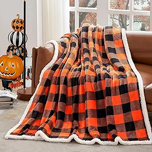 Touchat Halloween Blanket Twin Size 60" X 70",Fall Autumn Harvest Sherpa Fuzzy Fluffy Soft Cozy Blankets, Fleece Flannel Plush Microfiber Throw for Couch Bed Sofa, Halloween Decor (Orange)