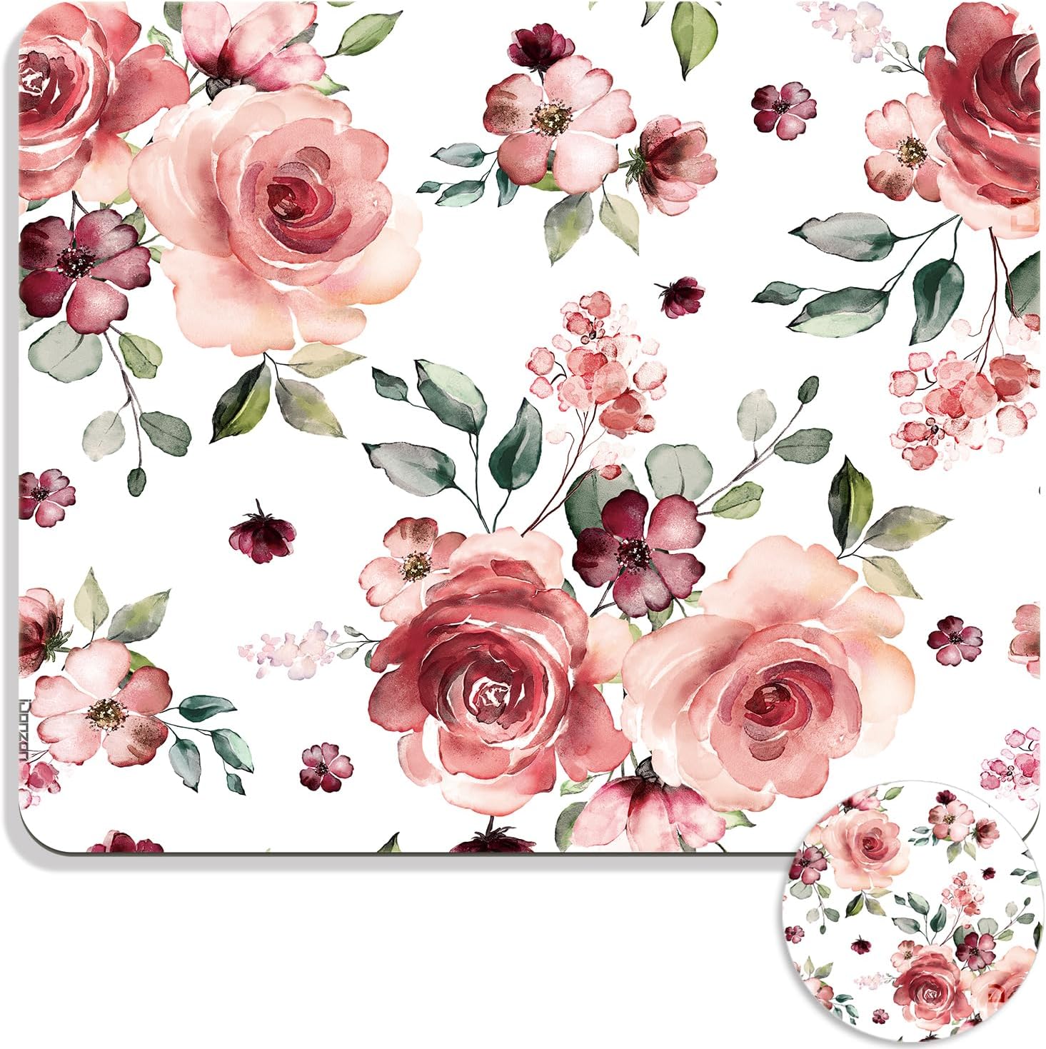 Square Mouse Pad with Coaster, Soft Cute Computer Mouse Mat with Non-Slip Rubber Base, Easy to Slide, Splash Resistant Surface, Personalized Design, Portable, Peony Flowers