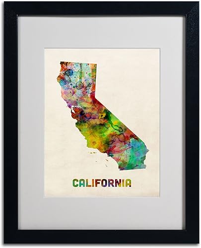 Miniatura 2 de Trademark Fine Art California Map by Michael Tompsett - Arte enmarcado mate en marco negro, 16 x 20 pulgadas