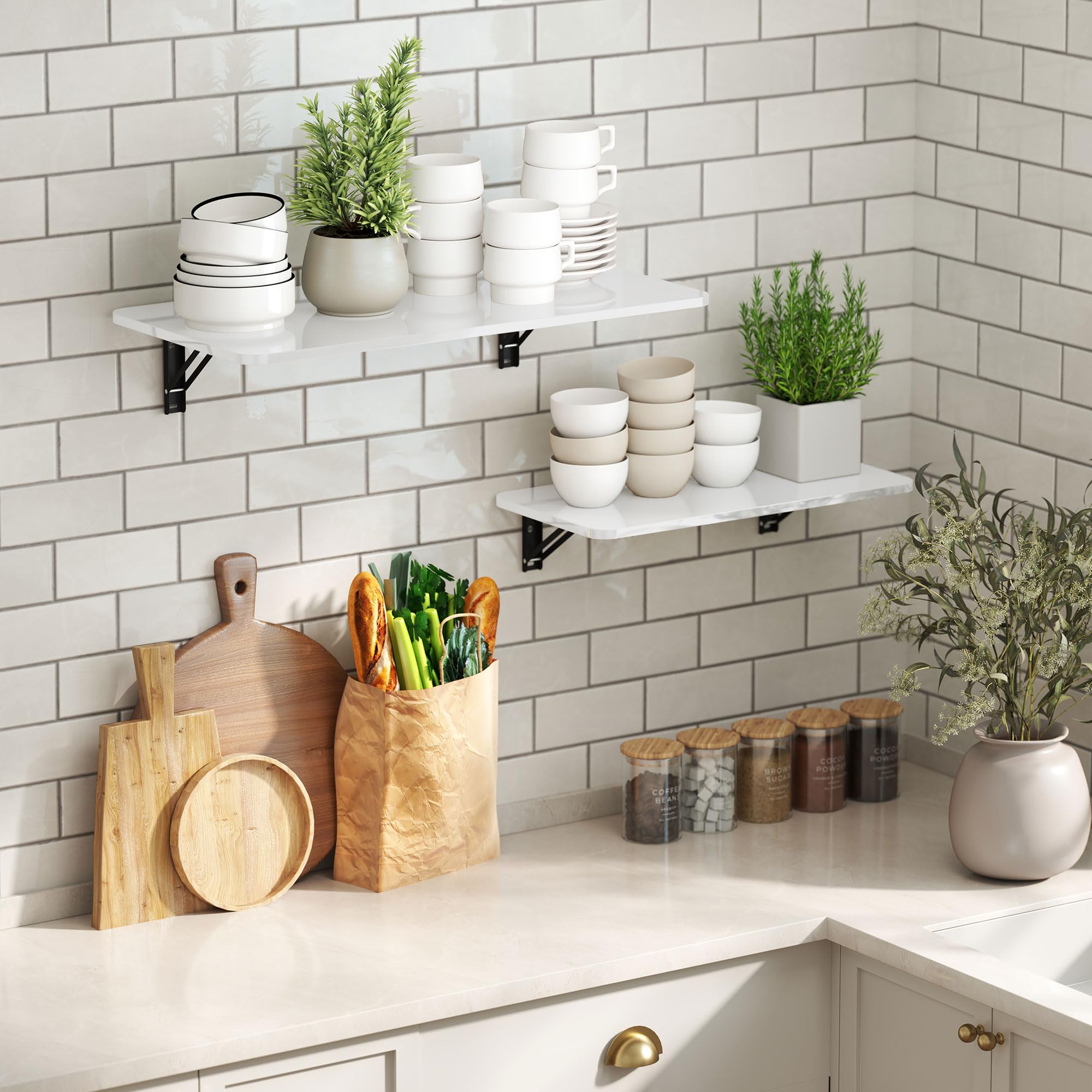 HOMCOM Juego de 2 Mesas Plegables de Pared Blanco Brillo