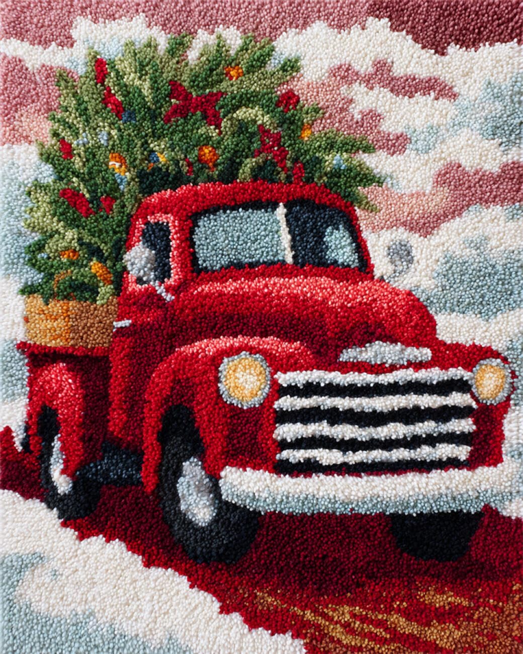 AxiangziK DIY Rug Making Kit Christmas Trees and Cars DIY Latch Hook Rug Making Kits for Beginners Unfinished Crocheting Tapestry Embroidery Carpet 35x46in