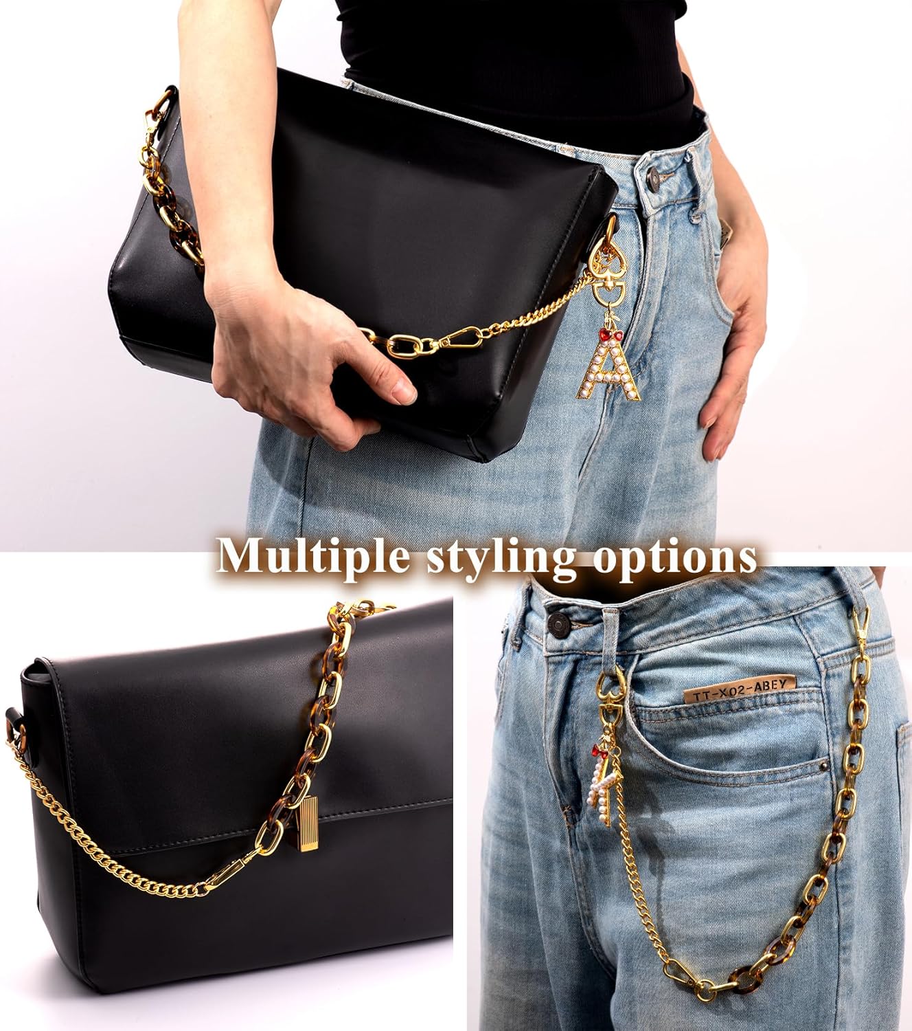 Pearl Initial Keychain with Leopard Bag Charms Wallet Chain Women Cute Alphabet Keychains Charm for Purse Handbag - Image 5