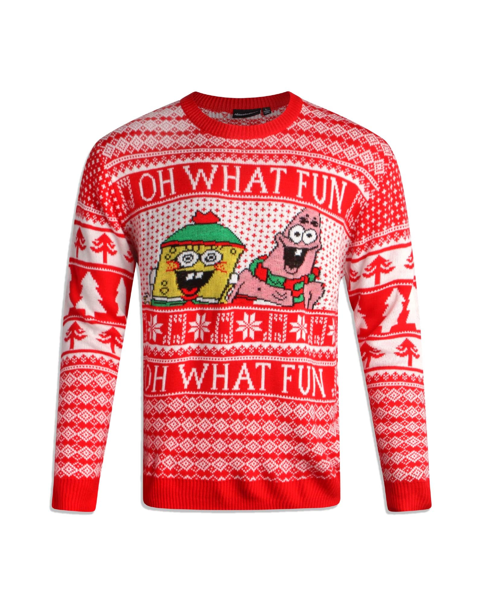 Nickelodeon Mens Ugly Christmas Sweater Spongebob Rugrats Pullover Sweater, Sponge and Patrick, S