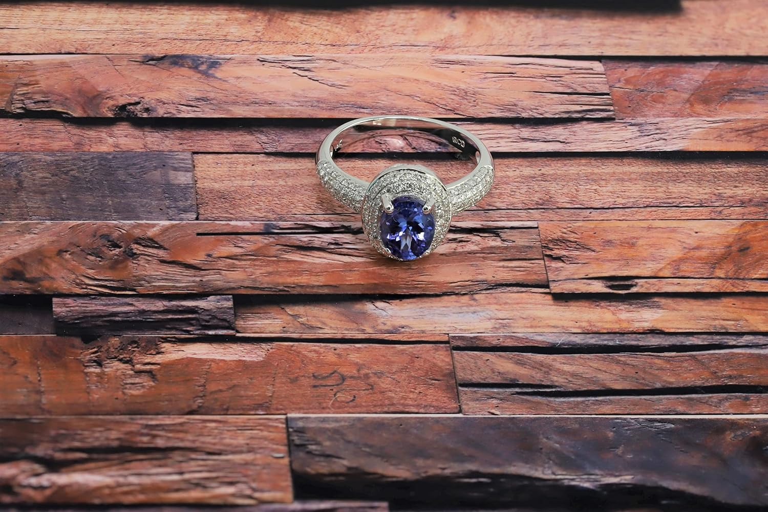 14K White Gold Genuine Tanzanite Ring 1-1/2 Ct Oval Double Halo Diamond, Size 7 - Image 4