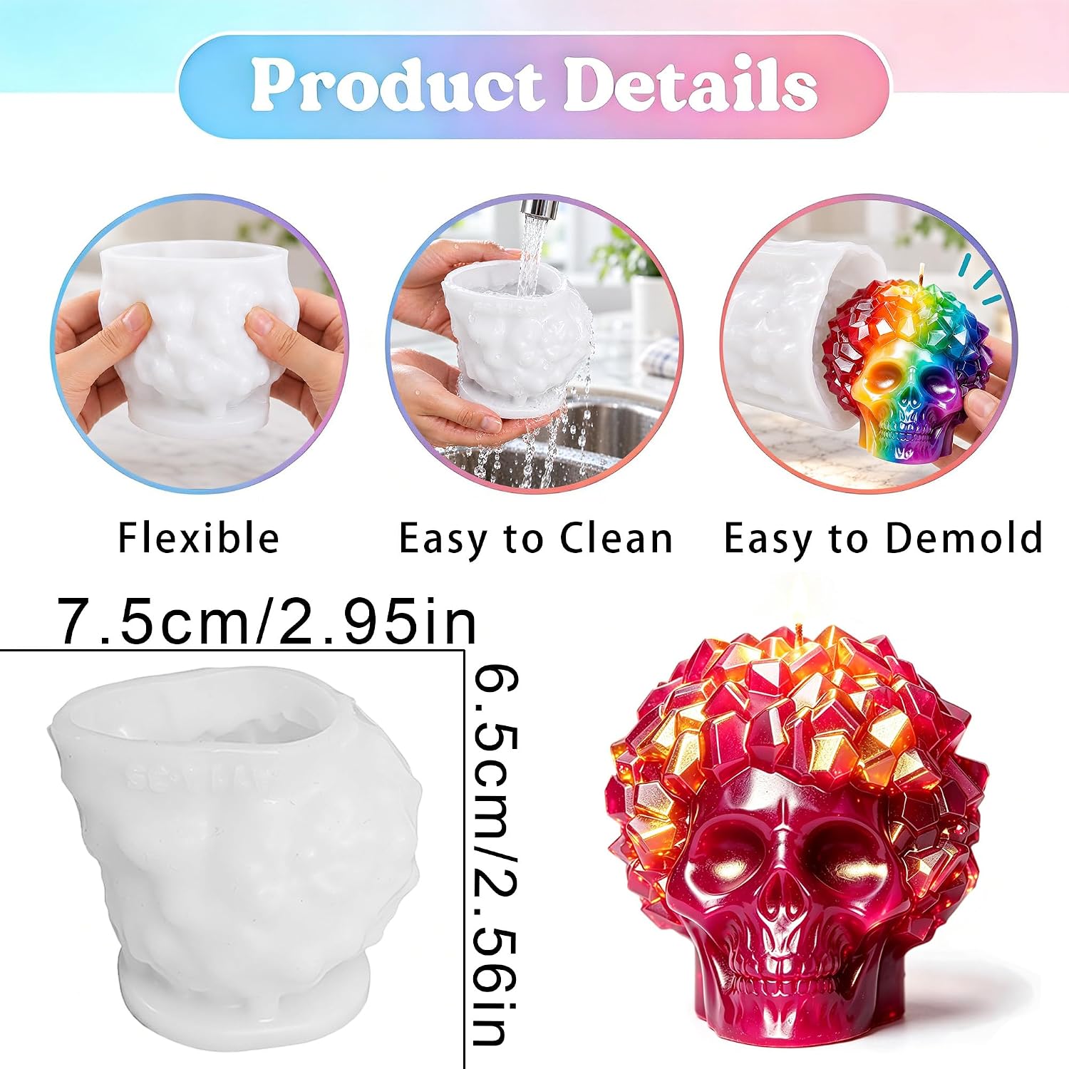 Skull Resin Molds Silicone, 3D Skull Candle Molds for Halloween image 2