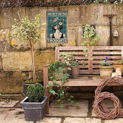 Miniatura 2 de Letrero de aluminio de metal con texto en inglés "Grow Positive Thoughts", divertido letrero de hojalata vintage, regalo para mujeres, hogar,