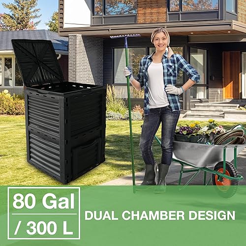 Miniatura 6 de Cubo de abono de jardín  80 galones (300 litros)  Caja de compost al aire libre con material de polipropileno, fácil montaje, ligero, crea suelo