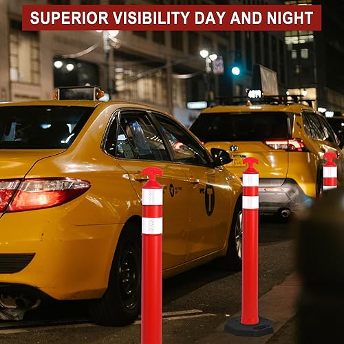 Miniatura 4 de OrangeStar Conos de poste de delineador de tráfico de 42 pulgadas, paquete de 6 conos de seguridad naranja con base de goma resistente para