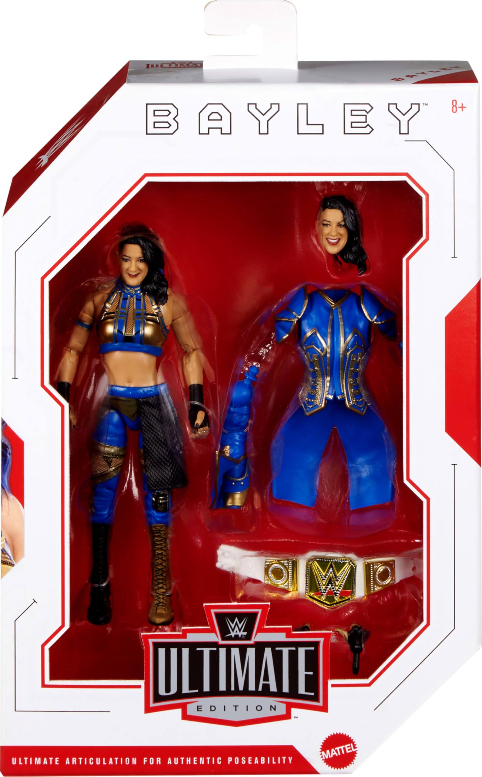 Mattel WWE Ultimate Edition Juego de Cifras de acción y Accesorios Bayley de 6 Pulgadas Coleccionable con Cabezas y Manos Intercambiables, 30 Puntos de articulación