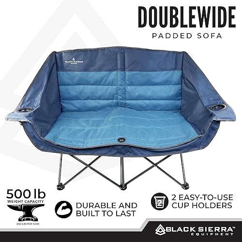 Miniatura 5 de Black Sierra - Silla de campamento plegable doble acolchada, sofá de campamento plegable de gran tamaño, sofá biplaza portátil para exteriores