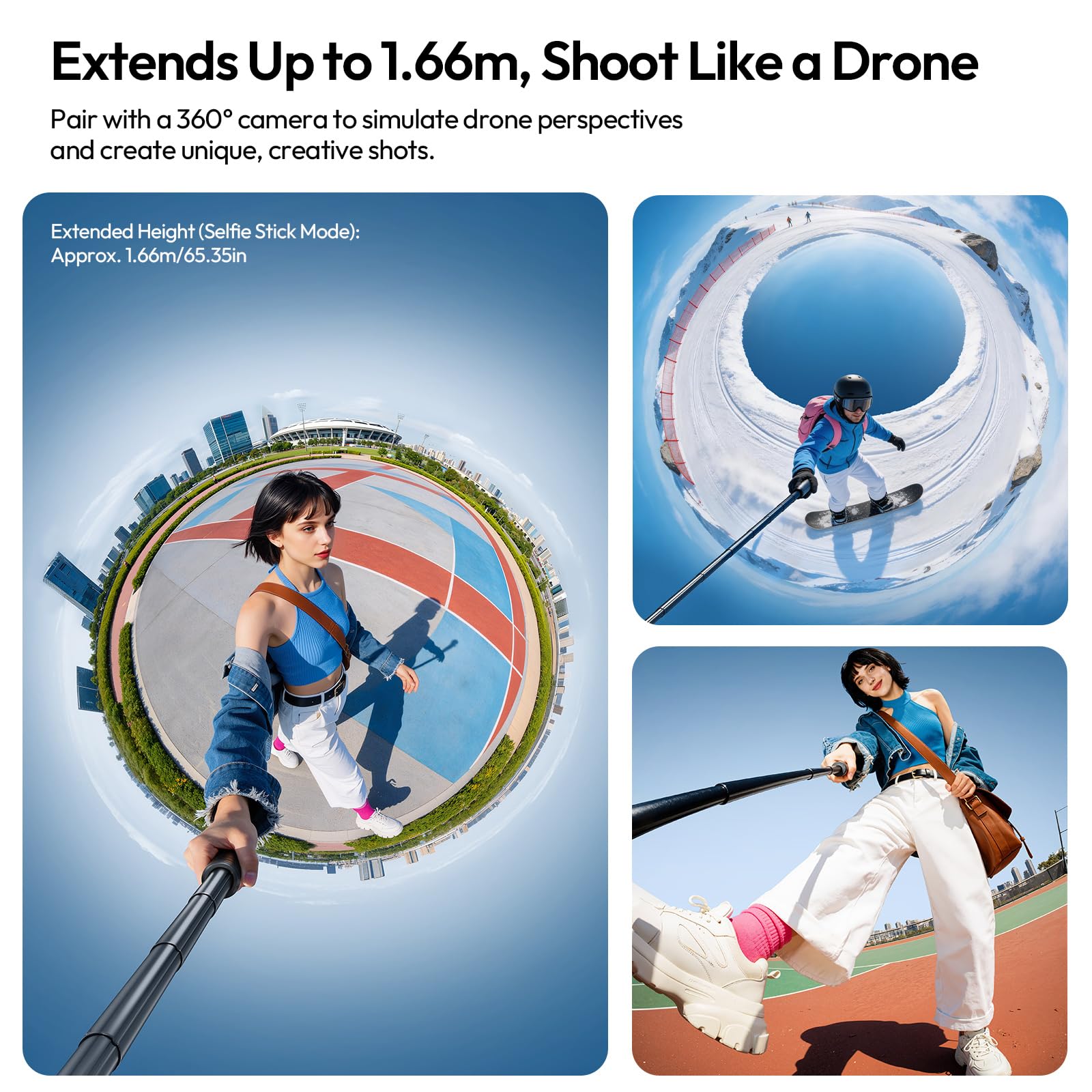 ULANZI TT91 Niewidoczny Statyw-Selfie Stick, automatyczne rozkładanie i magnetyczne zamykanie, 4 nogi, 2 w 1, 8-sekcyjny wysuw do 166 cm, uchwyt 1/4" do Insta360 X5/X4/X3/DJI Osmo 360