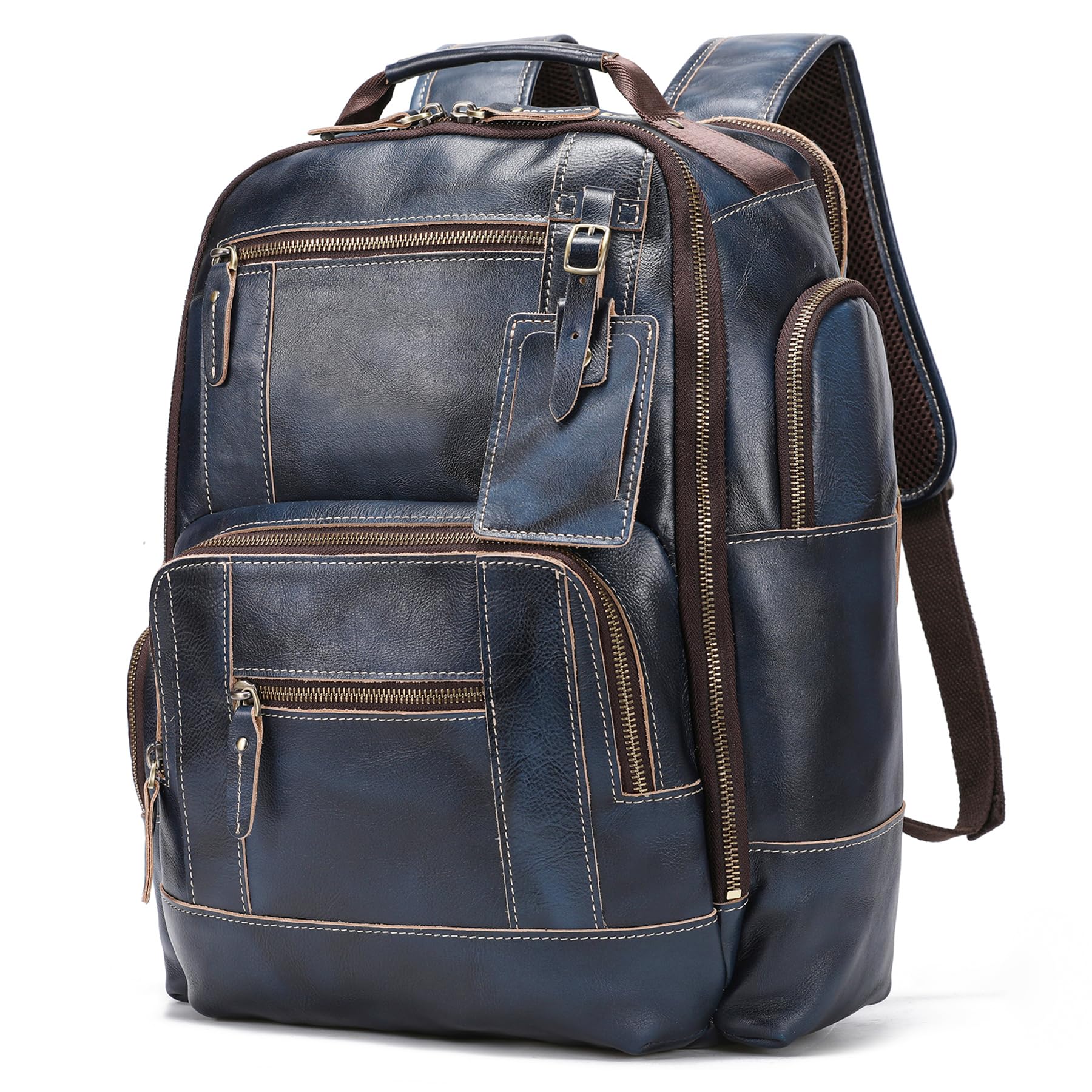 LANNSYNE Vegetable Tanned Leather Backpack for Men 15 6 Laptop Backpack Camping Travel 24L Rucksack