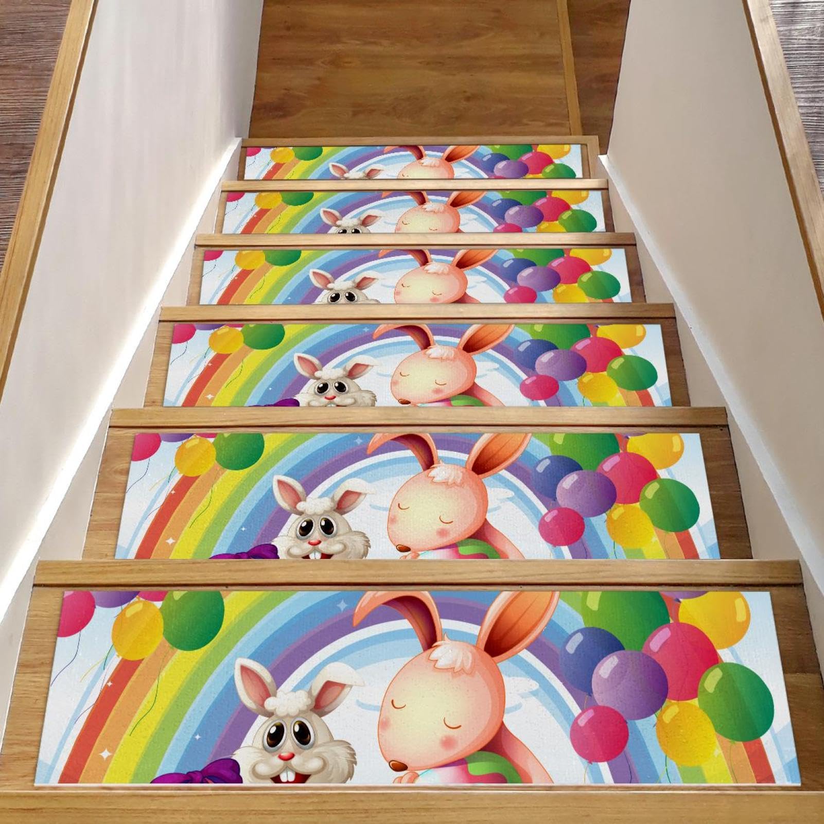Peldaños de escalera para el hogar con alfombras alegres de Pascua