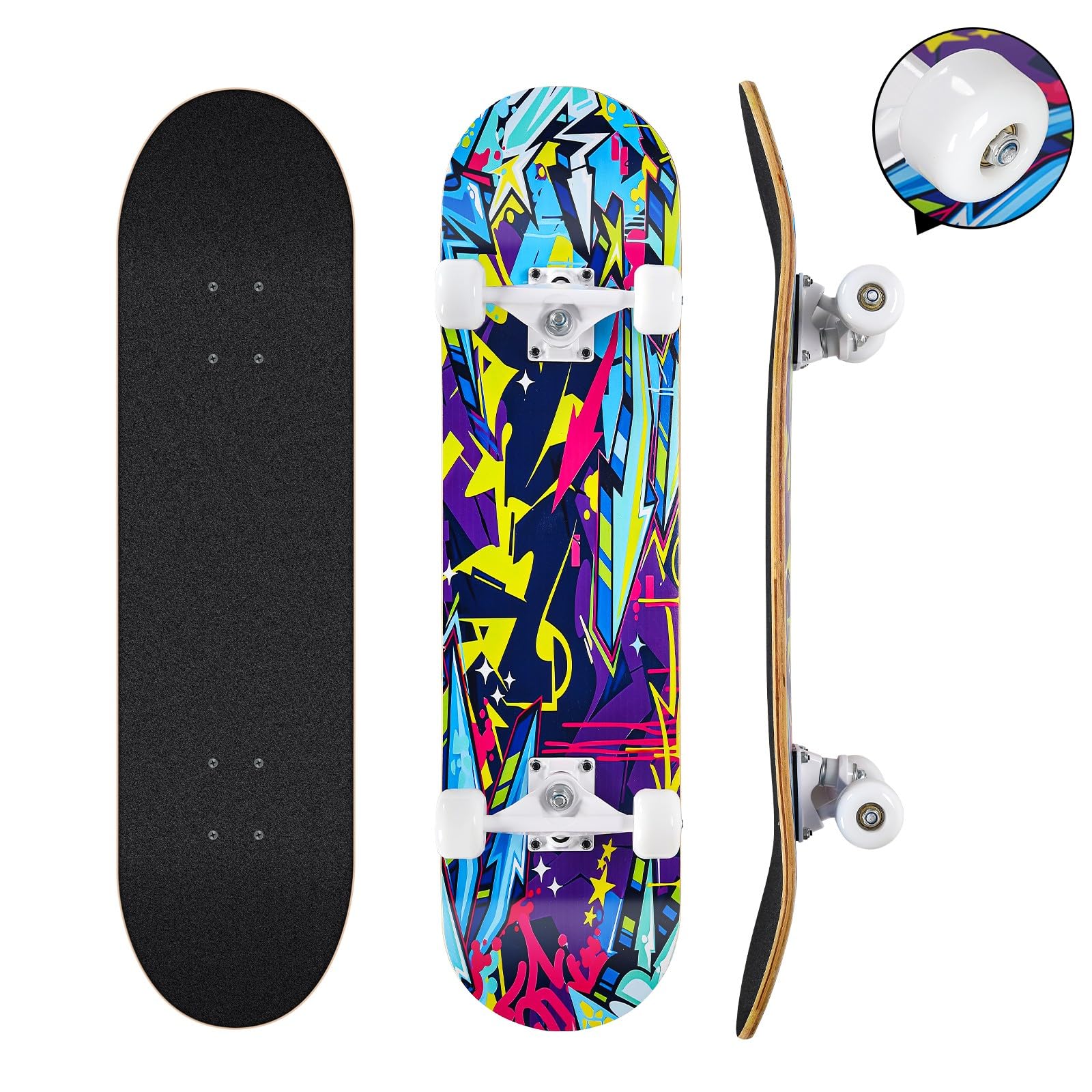 Skateboards for Beginners 31 x 8 inch Complete Skateboard for Kids Teens Adults 8 Layer Maple Double Kick