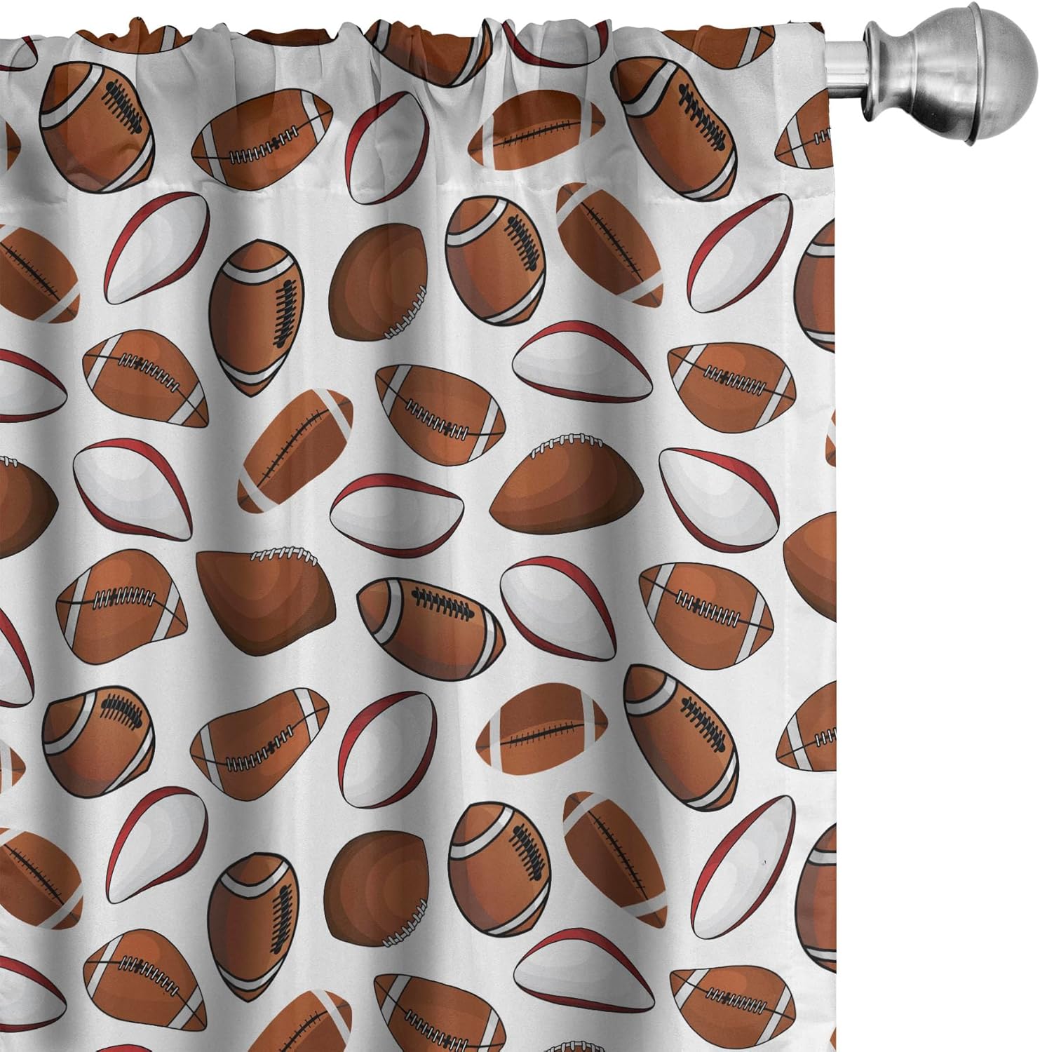 Ambesonne American Football Curtains, Classic Design Rugby Balls in Cartoon Style Sports Competition, Window Treatments 2 Panel Set for Living Room Bedroom, Pair of - 28" x 95", Caramel White