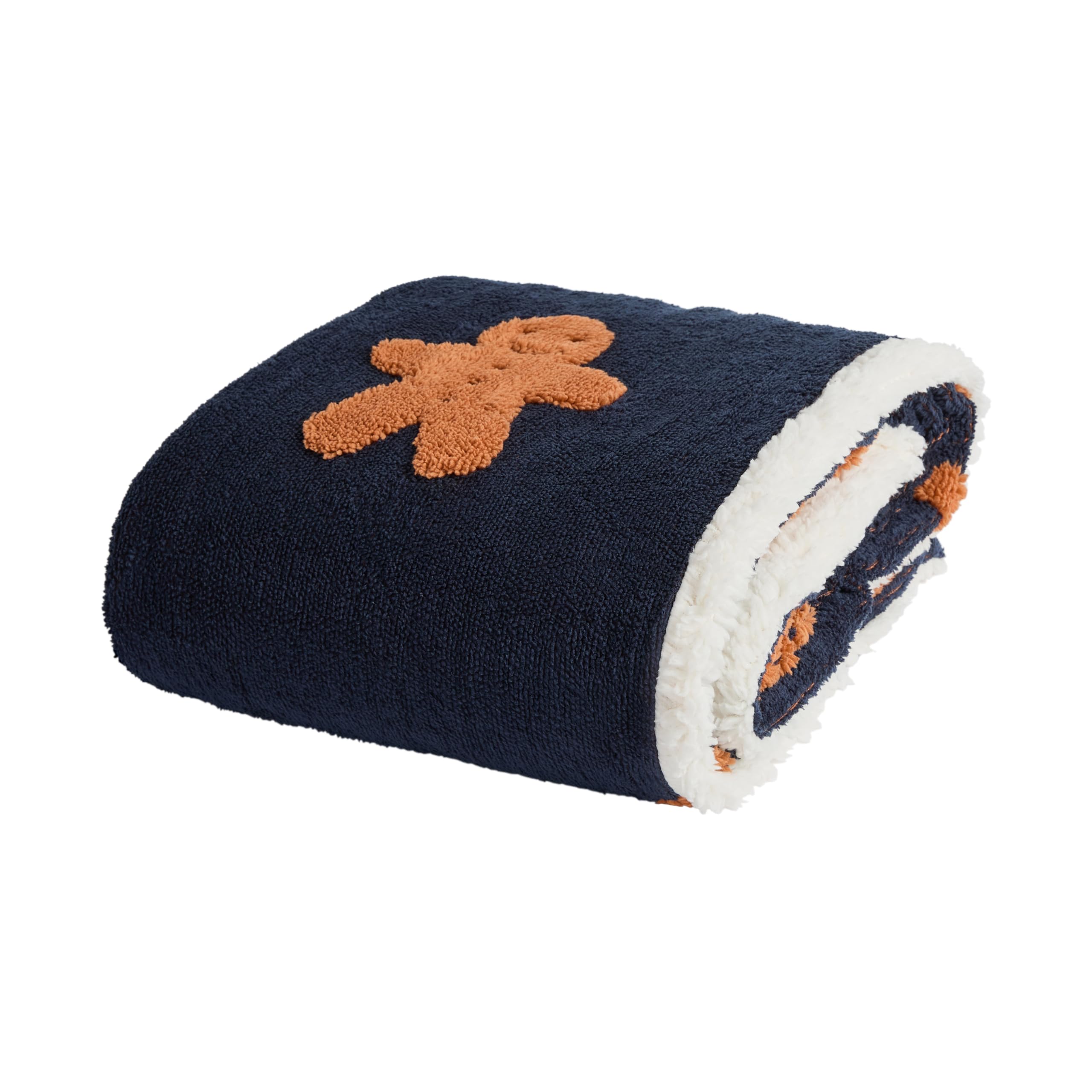OHS Tufted Gingerbread Christmas Blanket Bed Sofa Throw, Navy - 120 x 150cm