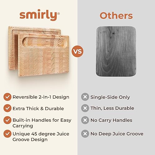 Miniatura 8 de Smirly Tabla de cortar de alerce no tóxica para cocina [1.2 pulgadas de grosor] [17 pulgadas extra grande] Tabla de cortar con ranura profunda para
