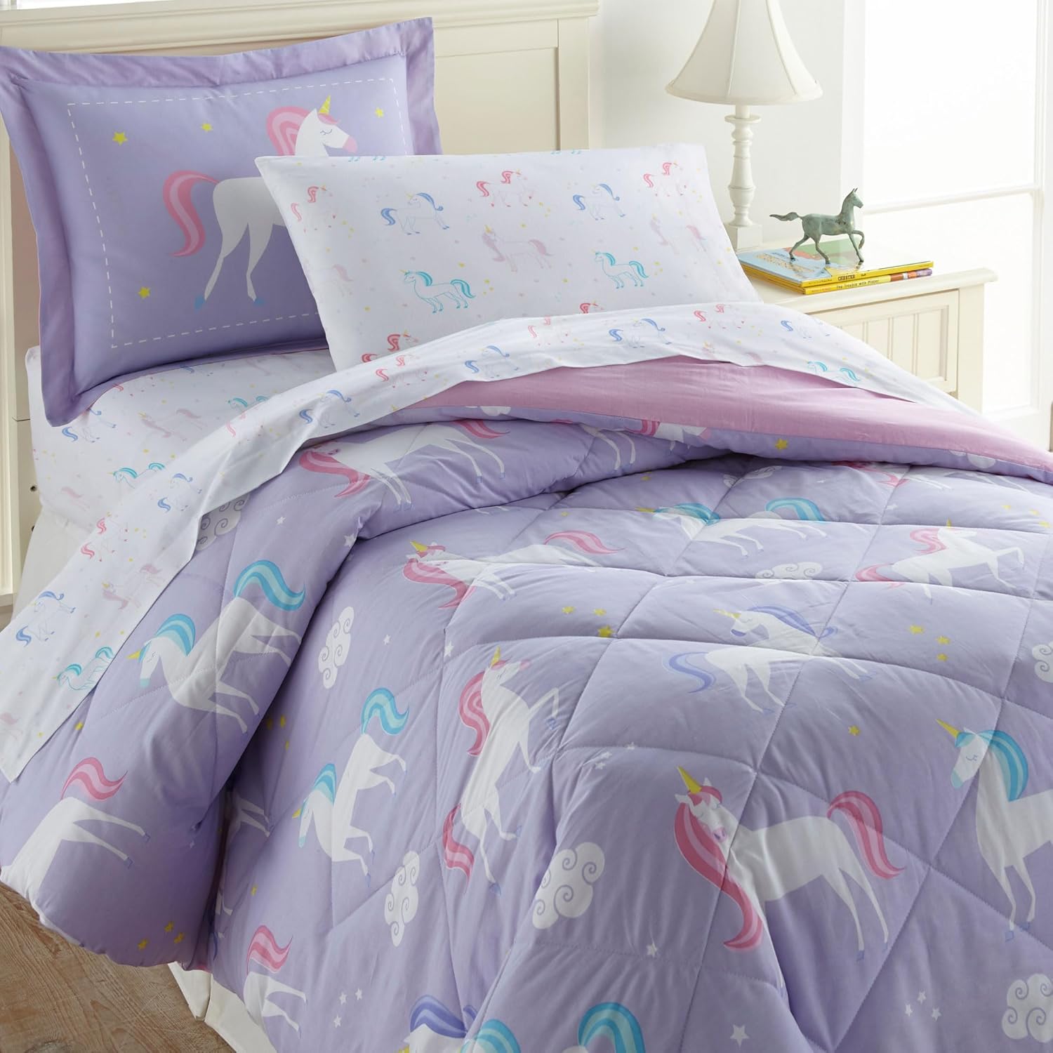 Wildkin Flannel Full Sheet Set – 100% Cotton, Soft & Cozy Bed Sheets - Unicorn