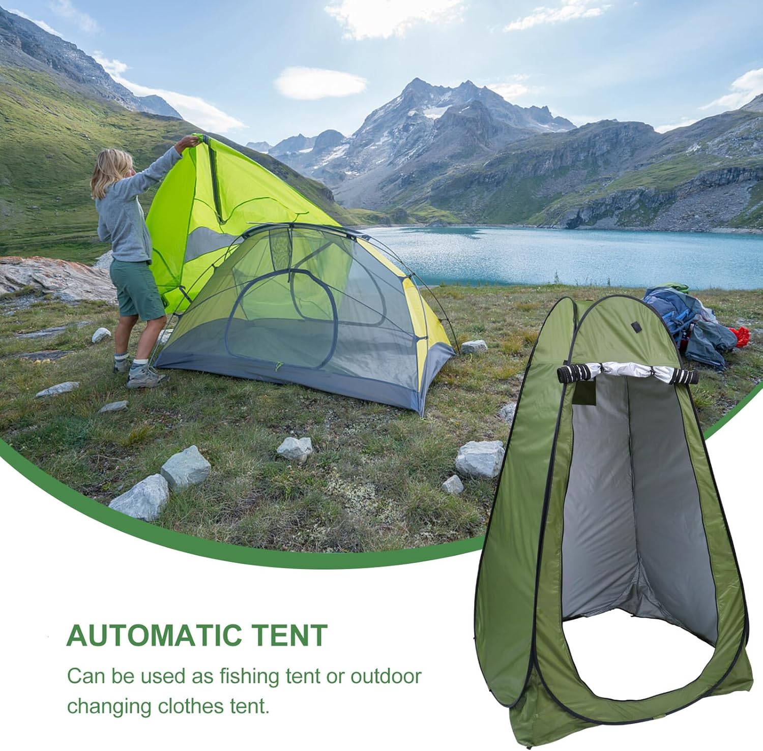 POPETPOP Portable Movable Camping Tent for Outdoor Shower Changing Toilet Privacy Shelter Foldable Easy Setup Dressing Tent for Hiking Fishing Bathing Single Person Green