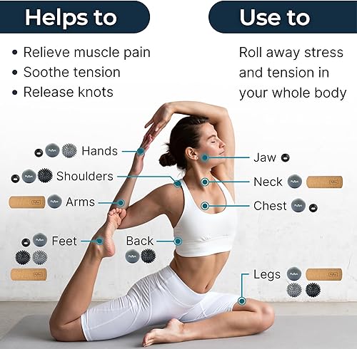 Miniatura 8 de Juego de bolas de masaje  Kit completo de 5 piezas Spiky, Lacrosse y mini bolas de precisión + rodillo  Fascitis plantar, arco del pie y alivio del