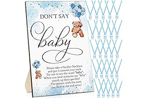 Charming 51-Piece Baby Shower Wooden Bear Sign Gift Set with Pacifier Necklace...