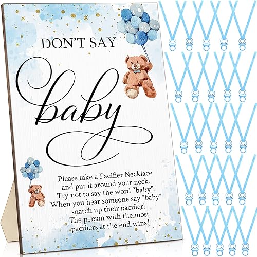 Wesiti Juego de 51 piezas de regalo de oso de madera, juego de regalo de oso de madera, 50 chupetes de baby shower, collar, chupete acrílico para