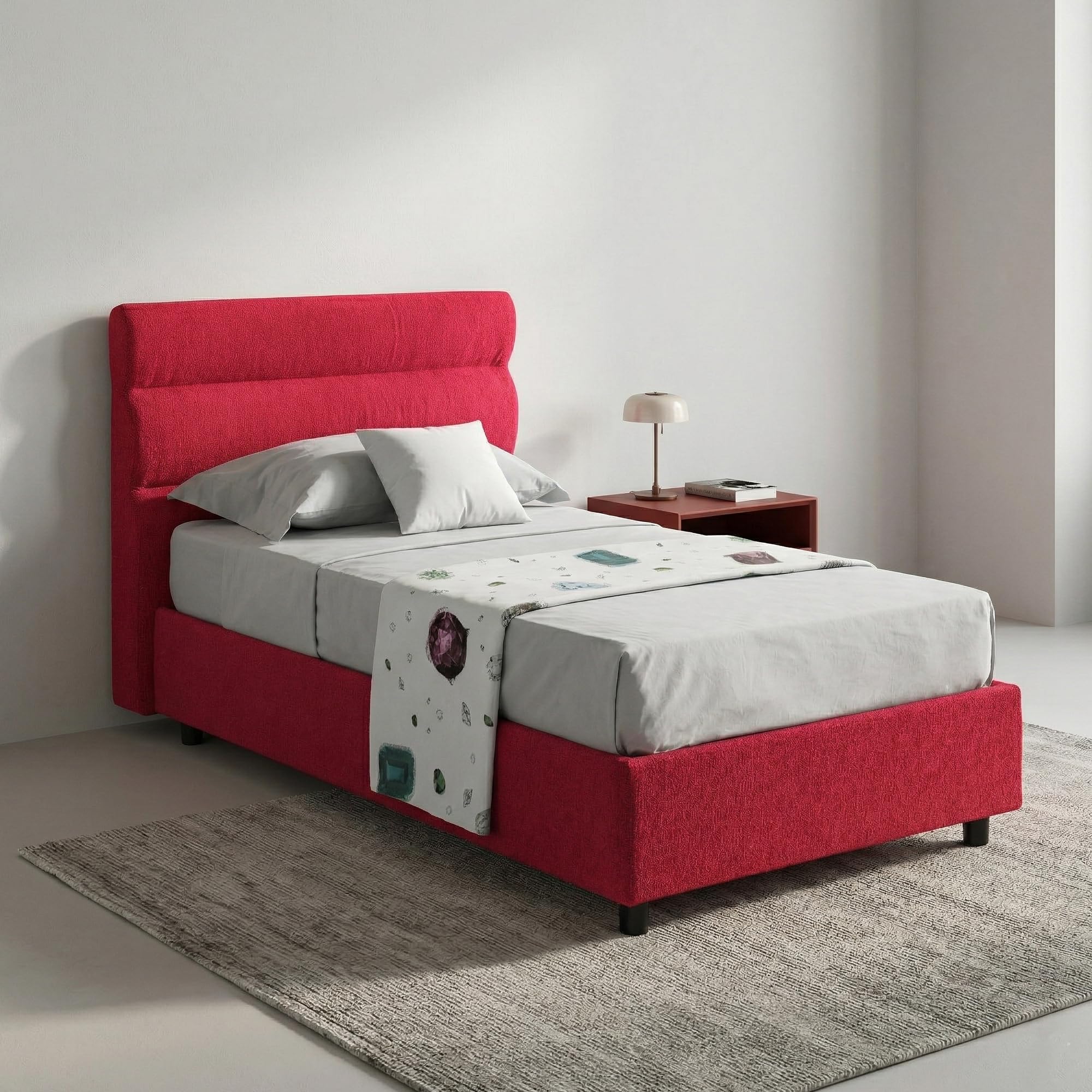 Dmora Cama Individual Tilde Color Rojo desenfundable contenedor, tamaño colchón 80 x 200 cm, Fabricado en Italia