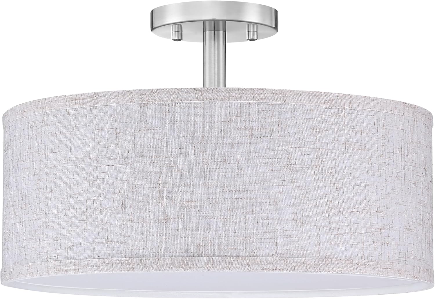 LED 18W Adjustable 3000/4000/5000K 12 Inch Drum Lenin Fabric Brushed Nickel Semi Flush Mount Close to Ceiling Light Fixture for Bedroom,Living Room,Dining Room Hallway