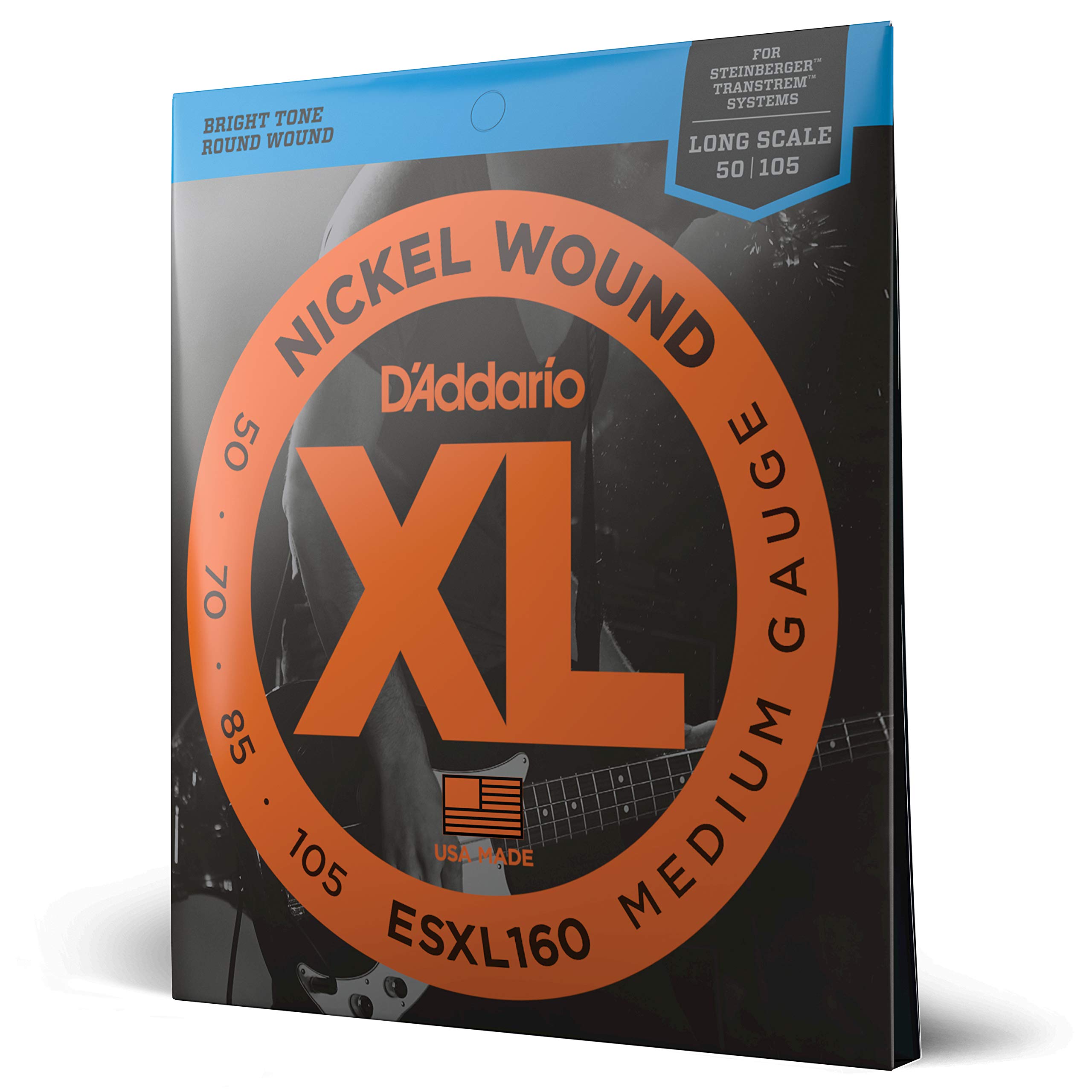 D'Addario ESXL160 Nickelumwickelte Bassgitarrensaiten, Medium, 50-105, Double Ball End, Long Scale