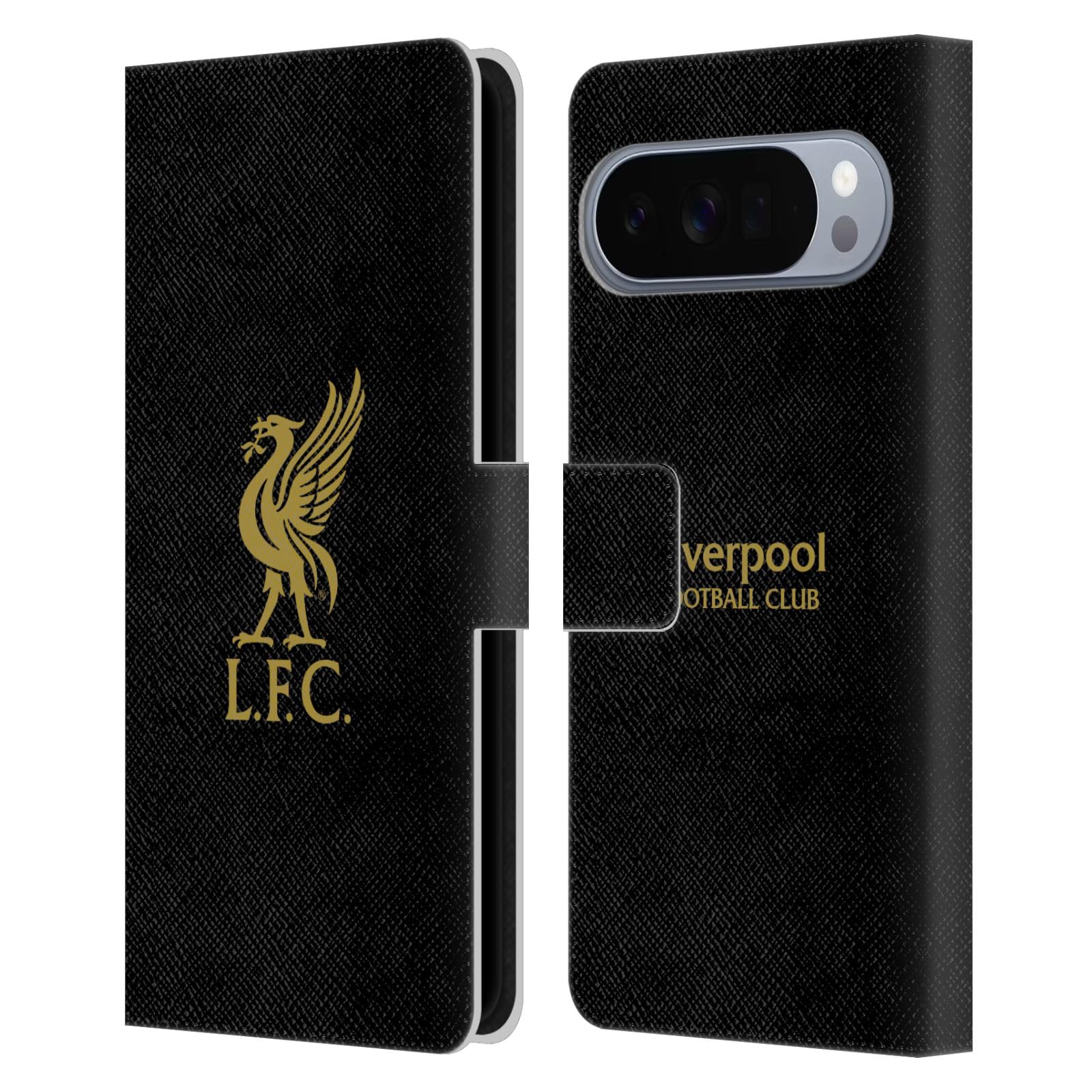 Head Case Designs Officially Licensed Liverpool Football Club Gold Logo On Black Liver Bird Leather Wallet Case Compatible With Google Pixel 10 Pro XL