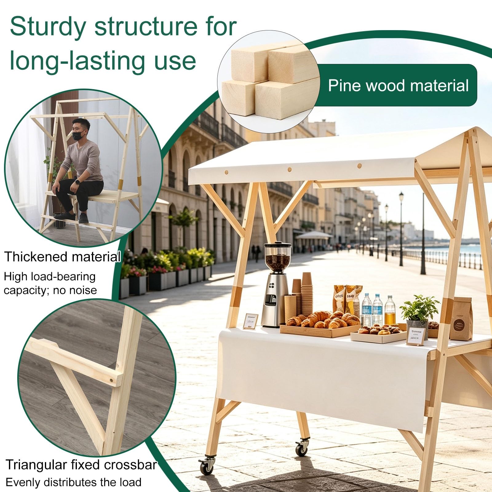 Carrello pieghevole portatile con tettoia per il mercato degli agricoltori e cibo da strada ll su ruote (blu, 120 cm / 47.2in), ideale per eventi e mercati all'aperto
