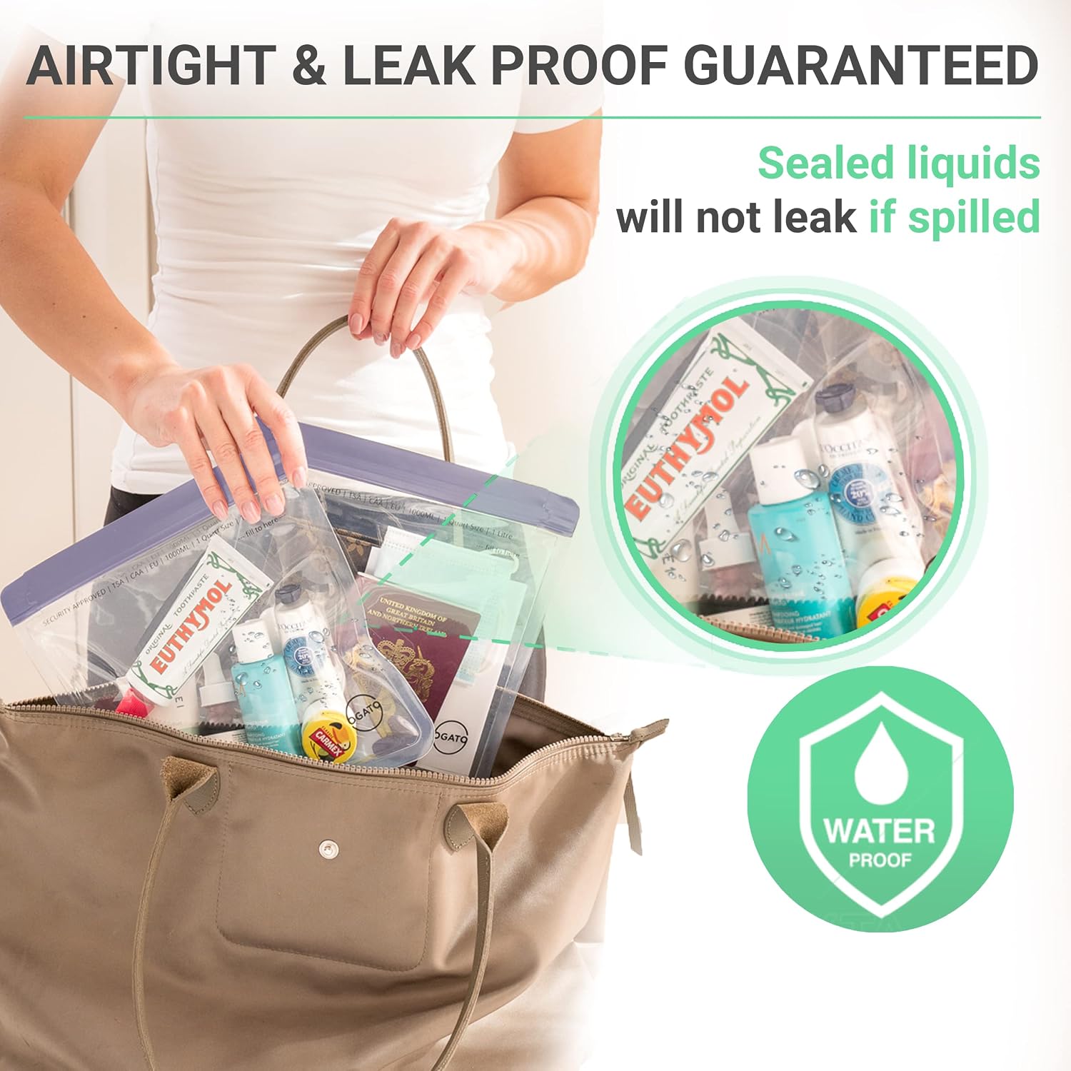 Ogato 3pcs - TSA Approved Toiletry Bag - Our Quart Size Clear Toiletry Bags are Security Approved Worldwide for Liquids & Cosmetics - 100% 3-1-1 Compliant Clear Travel Bags for Toiletries Violet
