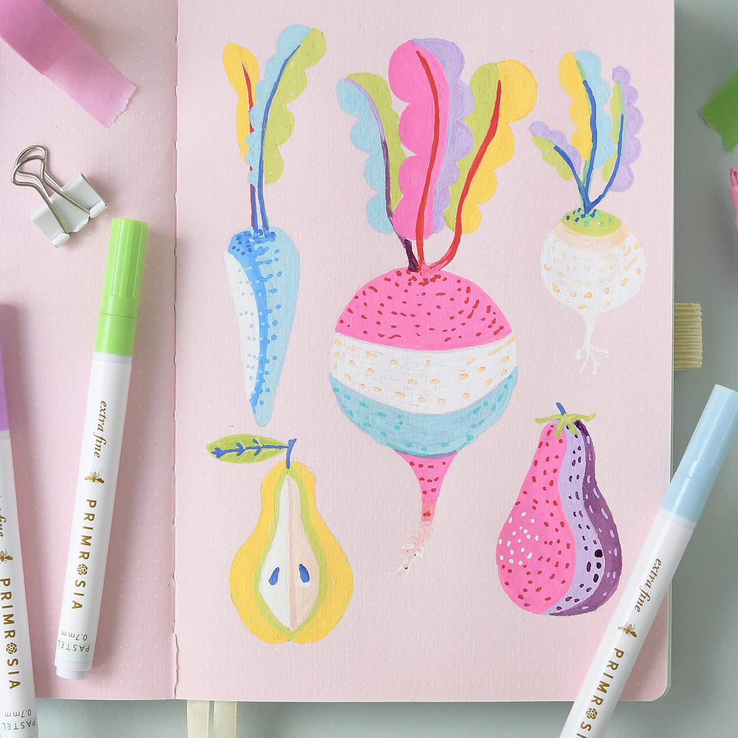 Primrosia 24 Pastel Acrylic Paint Pens – Fine Tip Markers for Artists. Ideal for Journaling, Paper, Glass, Rock Painting, Ceramic, Wood, Fabric