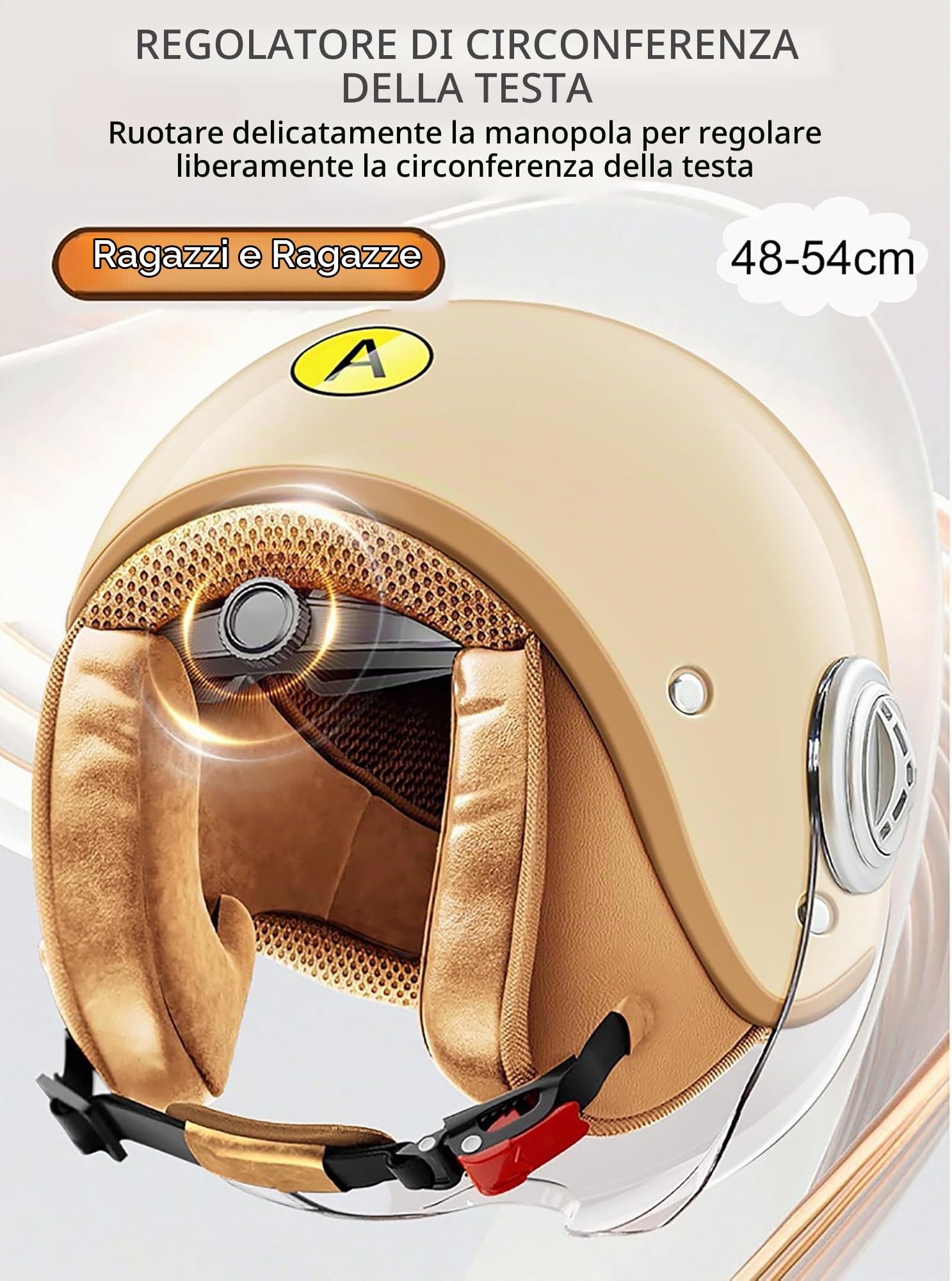 Casco Moto Per Bambini, Scooter, Casco Jet Con Visiera Parasole, Scooter Per Ragazze, Ciclomotore Per Ragazzi, 48-55 Cm, Per Bambini 3-15 Anni
